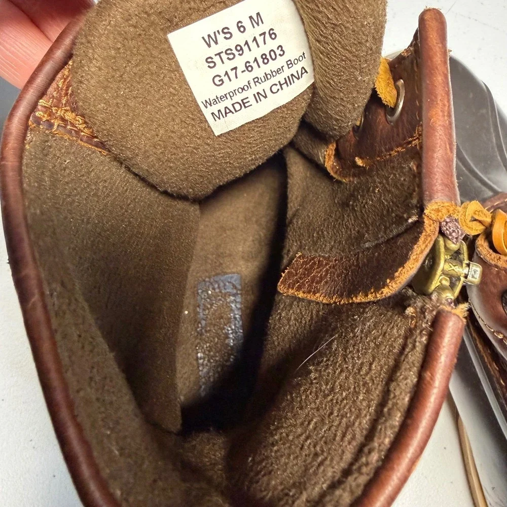 Sperry Saltwater Duck Boots 6 Brown‎ Leather Waterproof Side Zip STS91176